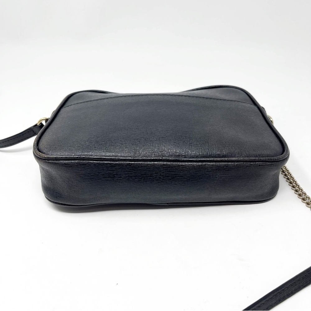 Furla Black Saffiano Leather Camera Crossbody Bag Chain Zipper Top 7x5.5 in - Picture 5 of 15